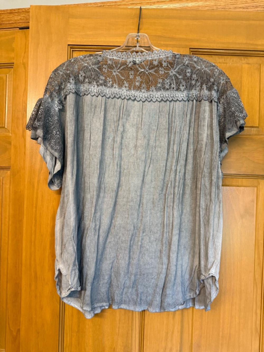 POL Gray Lace Yoke Short Sleeve Blouse - Picture 3 of 3
